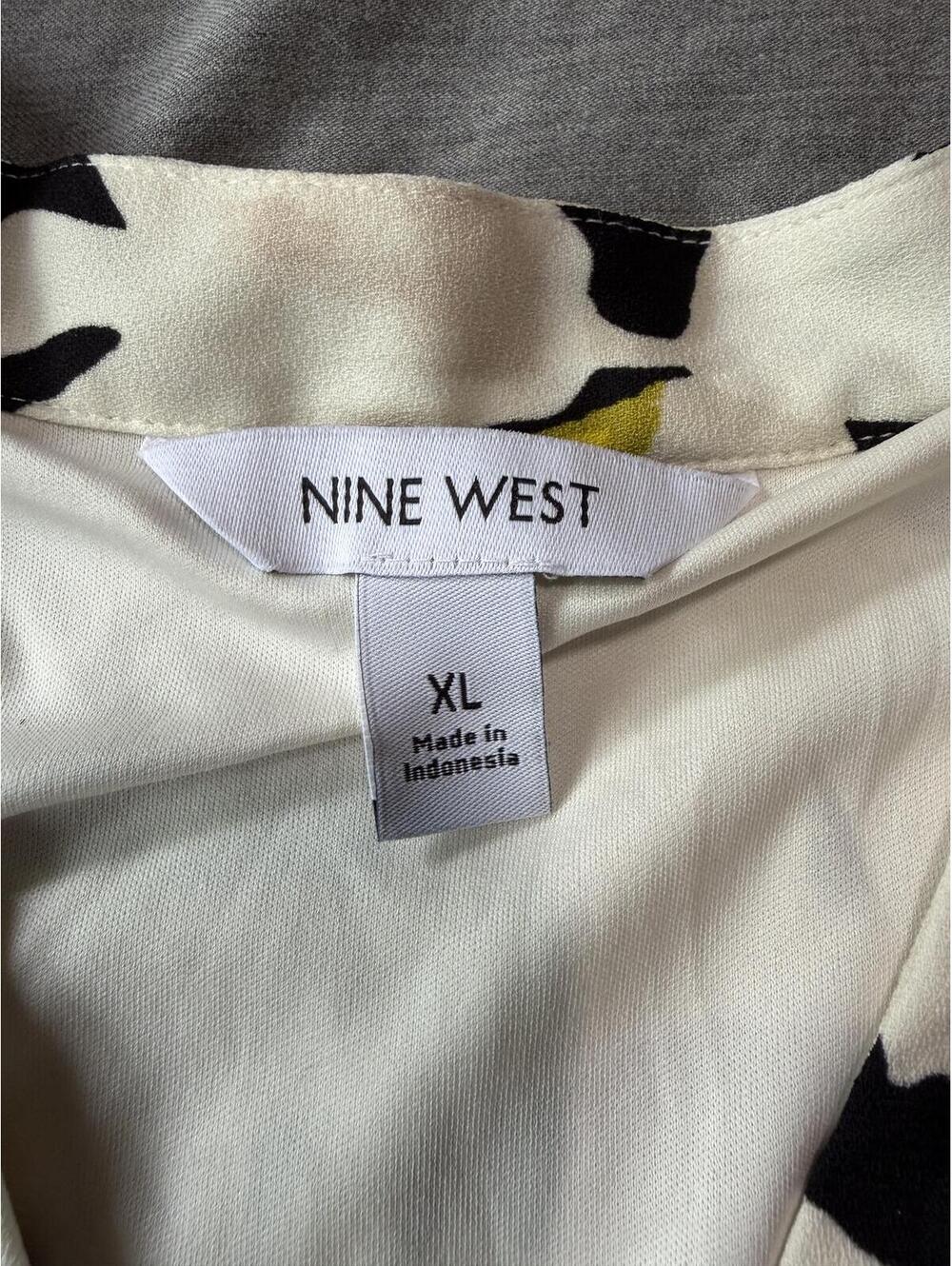 Nine West Womens Black White Yellow Floral Button Front Ruffle Hem Dress Size XL - Picture 2 of 7